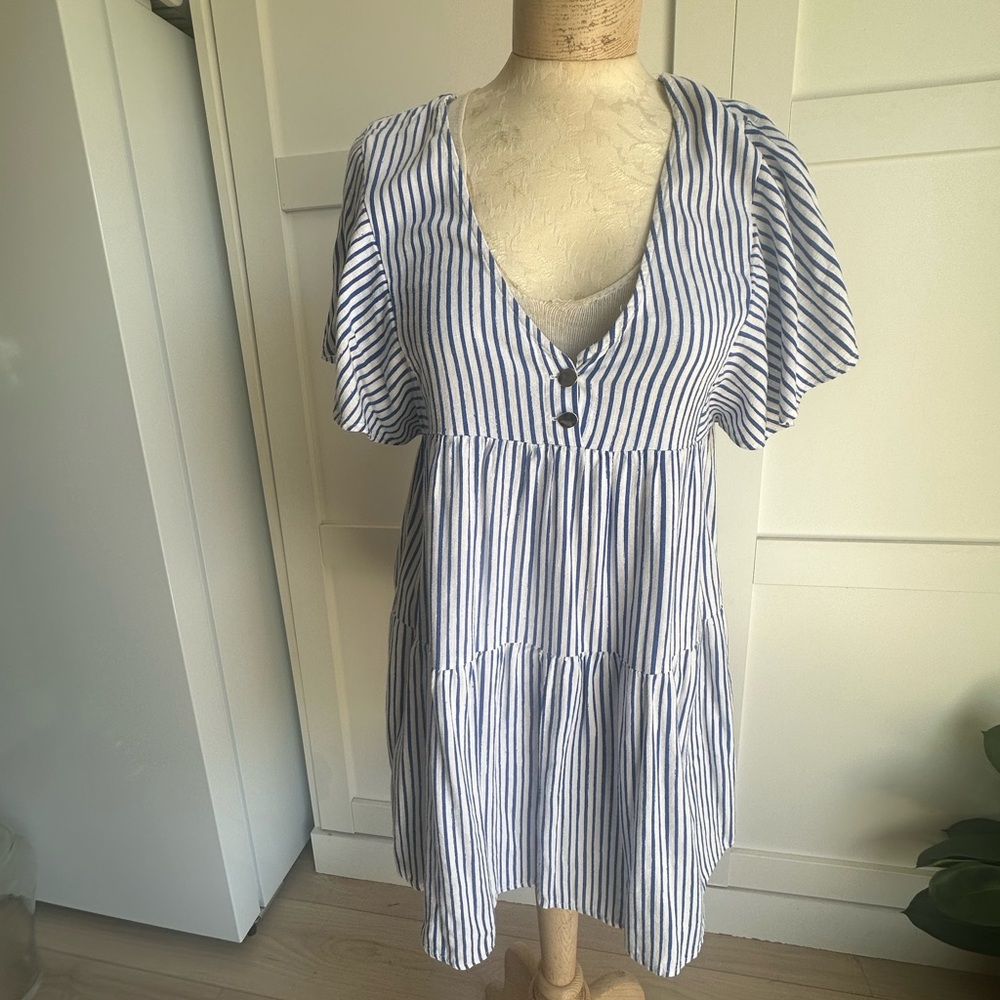 Zara Blue and White Striped Mini Dress